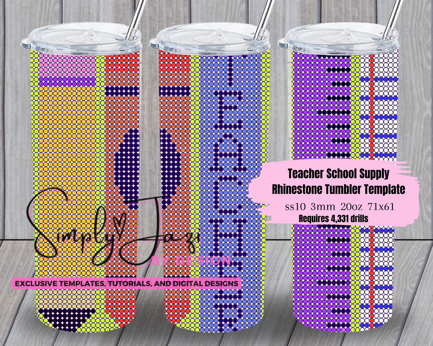 Teacher Rhinestone 20oz Tumbler Template - SS10 Rhinestone Tumbler Template - 3mm Rhinestone Tumbler - School Supply Rhinestone Tumbler