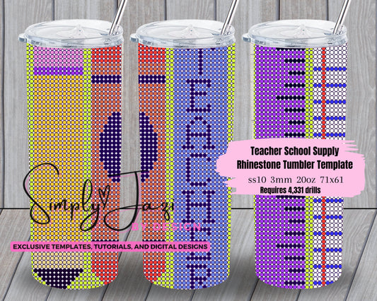 Teacher Rhinestone 20oz Tumbler Template - SS10 Rhinestone Tumbler Template - 3mm Rhinestone Tumbler - School Supply Rhinestone Tumbler