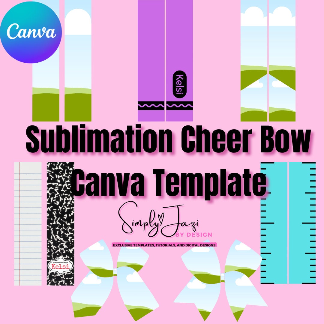 Sublimation Cheer Bow Template, Canva Frame, Cheer Bow Mockup, Printable Cheer Bow template , Back to School hair bow template