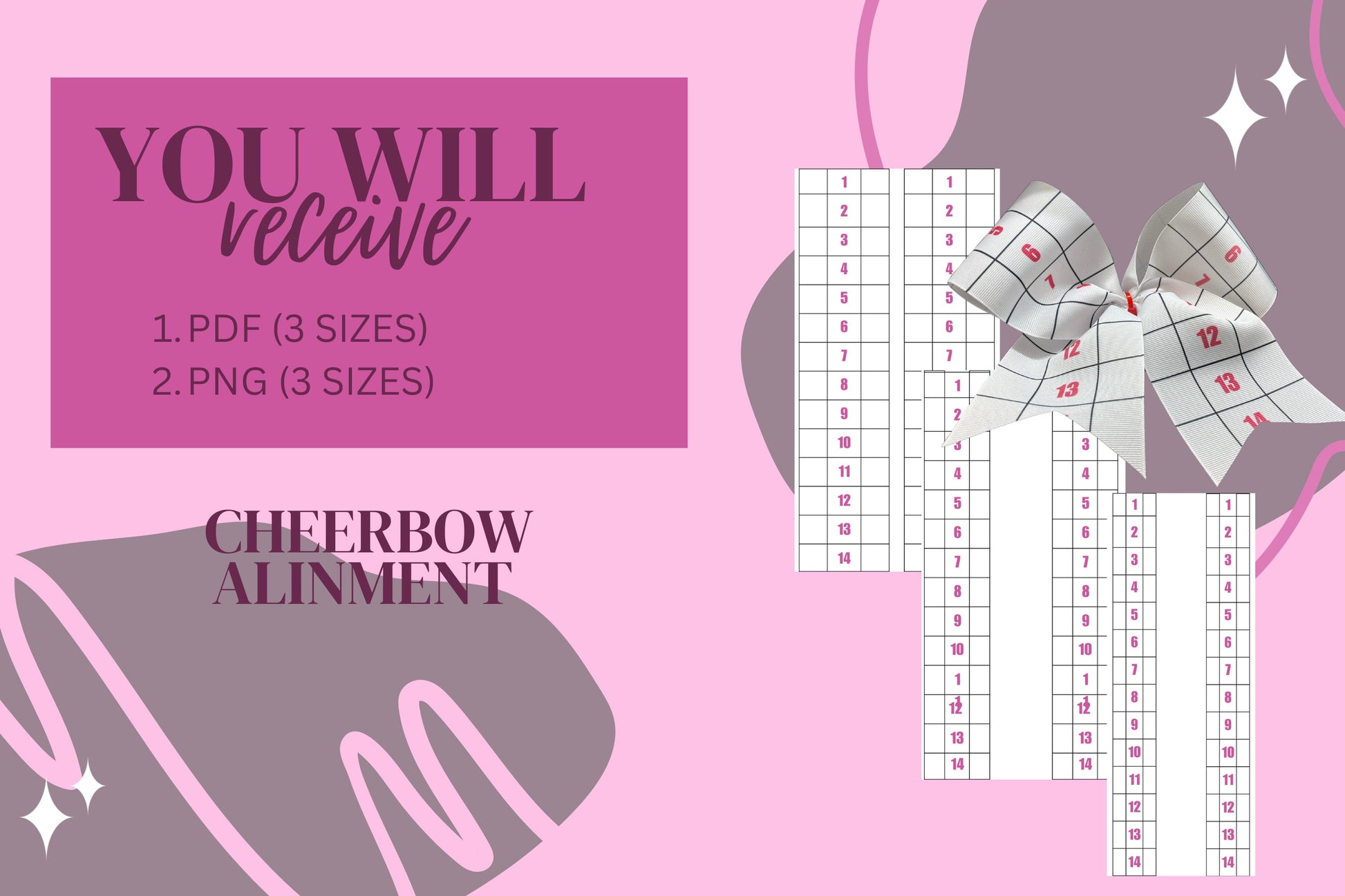 Cheer bow Design Alinement Guide/Hairbow Guide/ Sublimation Cheer Bow Grid