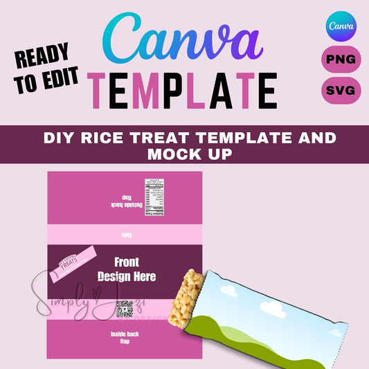 Custom Rice Treat Wrapper Template | Editable Canva Design | Party Favor Wrapper with Mock-Up